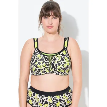 Podprsenka Ulla Popken, Plus size Sportovní podprsenka, bez kostic, leopardí vzor, košíčky C-E pro plnoštíhlé nadměrná velikost, 838718400-1087, zelený, 120C, Nadměrné velikosti, Plus size oblečení, Oblečení pro boubelky, Oblečení pro baculky, Oblečení pro plnoštíhl