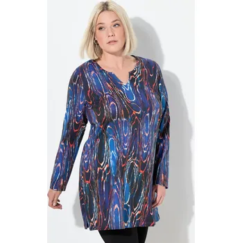 Dámské tričko Ulla Popken, Plus size Dlouhé tričko, hadí vzor, tunikový výstřih, dlouhé rukávy pro plnoštíhlé nadměrná velikost, 844498750-1131, modrý, 54/56, Nadměrné velikosti, Plus size oblečení, Oblečení pro boubelky, Oblečení pro baculky, Oblečení pro plnoštíhlé, 