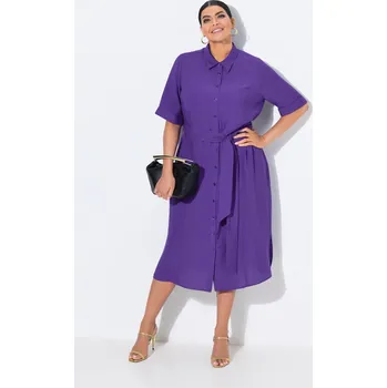 Dámské šaty Ulla Popken, Plus size Košilové midi šaty, A střih,, límeček, krátké rukávy pro plnoštíhlé nadměrná velikost, 840822833-1130, nachový, 50/52, Nadměrné velikosti, Plus size oblečení, Oblečení pro boubelky, Oblečení pro baculky, Oblečení pro plnoštíhlé, Obl