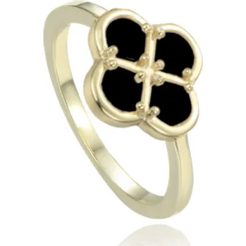 Prsten MINET Pozlacený 925/1000 stříbrný prsten čtyřlístek s černou perletí JMAS7058XR
