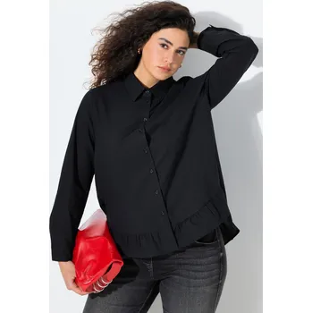 Dámská halenka Ulla Popken, Plus size Halenka, volánový lem, A střih, límeček, dlouhé rukávy pro plnoštíhlé nadměrná velikost, 842170100-1130, černý, 50/52, Nadměrné velikosti, Plus size oblečení, Oblečení pro boubelky, Oblečení pro baculky, Oblečení pro plnoštíhlé, Obl