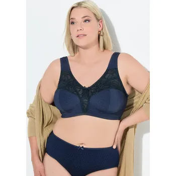 Podprsenka Ulla Popken, Plus size Odlehčující podprsenka, puntíky, krajka, bez kostic, košíčky C-F pro plnoštíhlé nadměrná velikost, 830454139-1087, modrý, 120C, Nadměrné velikosti, Plus size oblečení, Oblečení pro boubelky, Oblečení pro baculky, Oblečení pro plnošt