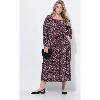 Dámské šaty Ulla Popken, Plus size Maxi šaty, A střih, hranatý výstřih, dlouhé rukávy pro plnoštíhlé nadměrná velikost, 844590544-1133, červený, 62/64, Nadměrné velikosti, Plus size oblečení, Oblečení pro boubelky, Oblečení pro baculky, Oblečení pro plnoštíhlé, Obleč