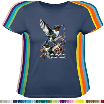 Dámské tričko damske-levne-bavlnene-tricko-digitalni-potisk-kolibrik-rubinohrdly Barva: Denim - riflovina, velikost: M