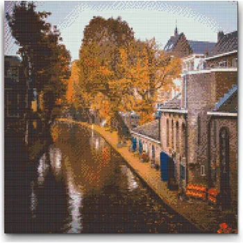 Diamantové malování Diamantové malování - Podzim v Utrechtu - Nizozemsko Velikost: 50x50cm, Rámování: Pouze srolované plátno, Diamanty: Kulaté