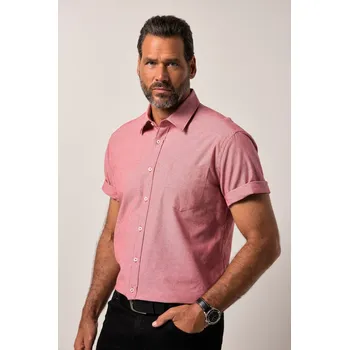 Pánská košile JP1880, Plus size Košile JP1880, lněný vzhled, krátké rukávy, Kent límeček, Modern střih, do 8XL pro plnoštíhlé nadměrná velikost, 840226530-1456, červený, 7XL, Plus size oblečení, Oblečení pro vysoké muže, Nadměrné velikosti, Oblečení pro plnoštíhlé.