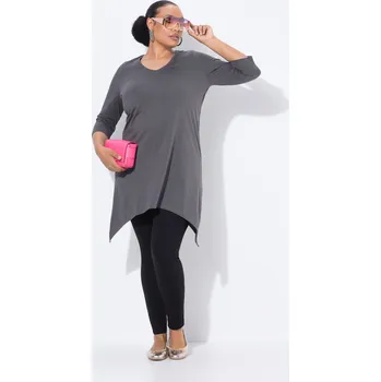 Dámské tričko Ulla Popken, Plus size Dlouhé tričko, cípový lem, A střih, výstřih do V, 3/4 rukávy pro plnoštíhlé nadměrná velikost, 842744110-1131, šedý, 54/56, Nadměrné velikosti, Plus size oblečení, Oblečení pro boubelky, Oblečení pro baculky, Oblečení pro plnoštíhlé