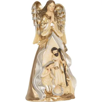 Vánoce Zlatá antik dekorace anděl se svatou rodinou Angel - 16*13*31 cm