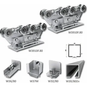 Pohon brány sada pro nesenou bránu W Set 80/Zn - kování pro posuvné brány, C profil zinkovaný 80 x 80 x 5 mm, 6 m, 2 x vozík 10 kol., kapsa, kolo