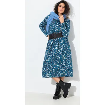 Dámské šaty Ulla Popken, Plus size Teplákové midi šaty, zip, A střih, kulatý výstřih, dlouhé rukávy pro plnoštíhlé nadměrná velikost, 844722751-1129, modrý, 46/48, Nadměrné velikosti, Plus size oblečení, Oblečení pro boubelky, Oblečení pro baculky, Oblečení pro plnoš