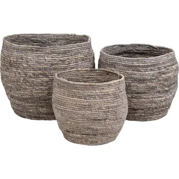 Úložný box House Nordic Sada 3 šedých košíky z pletených kukuřičných listů, kulatý, Tivoli