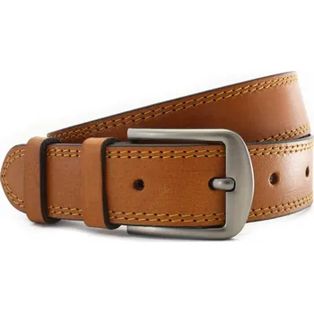 Opasek Světle hnědý kožený pánský opasek s dvojitým šitím Dario