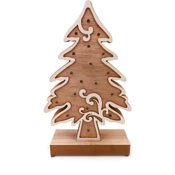 Vánoční dekorace Dřevěná svítící dekorace - Vánoční strom (33 cm)