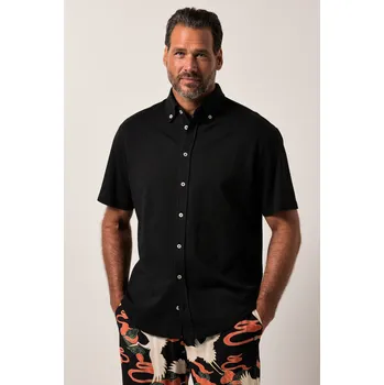 Pánská košile JP1880, Plus size Košile, seersucker, žerzej, krátké rukávy, límeček s knoflíky, Modern střih pro plnoštíhlé nadměrná velikost, 837830100-1459, černý, XL, Plus size oblečení, Oblečení pro vysoké muže, Nadměrné velikosti, Oblečení pro plnoštíhlé.