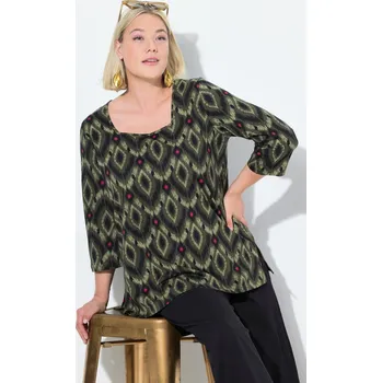 Dámské tričko Ulla Popken, Plus size Tričko, A střih, hranatý výstřih, 3/4 rukávy pro plnoštíhlé nadměrná velikost, 842607100-1130, černý, 50/52, Nadměrné velikosti, Plus size oblečení, Oblečení pro boubelky, Oblečení pro baculky, Oblečení pro plnoštíhlé, Oblečení pro 