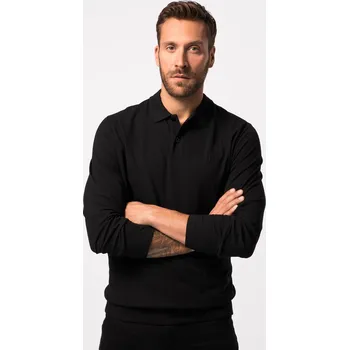 Pánské tričko JP1880, Plus size Polokošile, Basic, pohodlný břišní střih, dlouhé rukávy, piké, do 8XL pro plnoštíhlé nadměrná velikost, 827115100-1907, černý, 8XL, Plus size oblečení, Oblečení pro vysoké muže, Nadměrné velikosti, Oblečení pro plnoštíhlé.
