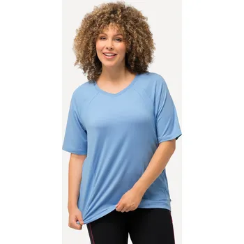 Dámské tričko Ulla Popken, Plus size Funkční tričko, rychleschnoucí, výstřih do V, krátké rukávy pro plnoštíhlé nadměrná velikost, 824134719-1128, modrý, 42/44, Nadměrné velikosti, Plus size oblečení, Oblečení pro boubelky, Oblečení pro baculky, Oblečení pro plnoštíhlé