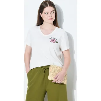 Dámské tričko Ulla Popken, Plus size Tričko, květy, výstřih do V, krátké rukávy, biobavlna pro plnoštíhlé nadměrná velikost, 840783200-1128, bílý, 42/44, Nadměrné velikosti, Plus size oblečení, Oblečení pro boubelky, Oblečení pro baculky, Oblečení pro plnoštíhlé, Obleč