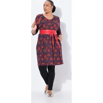 Dámské tričko Ulla Popken, Plus size Dlouhé tričko, A střih, výstřih do V? 3/4 rukávy, kapsy pro plnoštíhlé nadměrná velikost, 842804350-1130, červený, 50/52, Nadměrné velikosti, Plus size oblečení, Oblečení pro boubelky, Oblečení pro baculky, Oblečení pro plnoštíhlé,