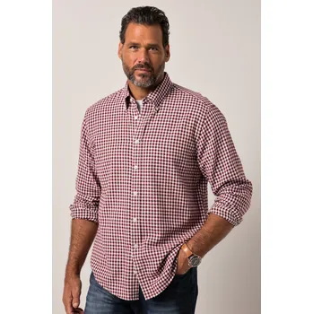 Pánská košile JP1880, Plus size Kostkovaná flanelová košile JP1880, dlouhé rukávy, límeček s knoflíky, Modern střih, do 8XL pro plnoštíhlé nadměrná velikost, 841254350-1452, hnědý, 3XL, Plus size oblečení, Oblečení pro vysoké muže, Nadměrné velikosti, Oblečení pro plno