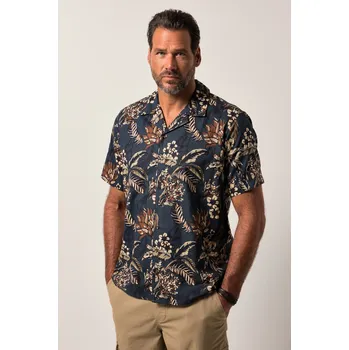 Pánská košile JP1880, Plus size Košile JP1880, lněná směs, krátké rukávy, Cuba límeček, plošný potisk, Cuba střih, do 8XL pro plnoštíhlé nadměrná velikost, 840075130-1907, modrý, 8XL, Plus size oblečení, Oblečení pro vysoké muže, Nadměrné velikosti, Oblečení pro plnošt