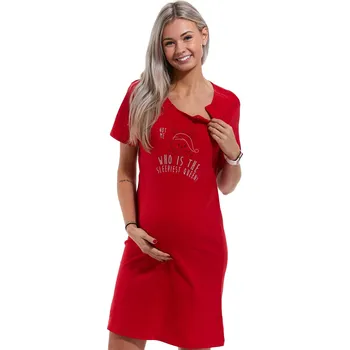 Dámská noční košile Červená těhotenská a kojící košile na zipy s Králíčkem, who is the sleepiest queen? 1C3125 červená l