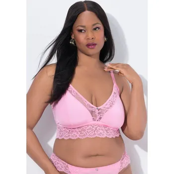 Podprsenka Ulla Popken, Plus size Braletka TruYou, satén, transparentní krajka, košíčky A-D pro plnoštíhlé nadměrná velikost, 843488804-1093, růžový, 100D, Nadměrné velikosti, Plus size oblečení, Oblečení pro boubelky, Oblečení pro baculky, Oblečení pro plnoštíhlé,