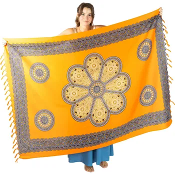 Šátek Sarong / pareo Květinová mandala oranžový, Sittar