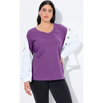Dámské tričko Ulla Popken, Plus size Tričko, Slim, výstřih do V, dlouhé rukávy pro plnoštíhlé nadměrná velikost, 719505824-1129, nachový, 46/48, Nadměrné velikosti, Plus size oblečení, Oblečení pro boubelky, Oblečení pro baculky, Oblečení pro plnoštíhlé, Oblečení pro v