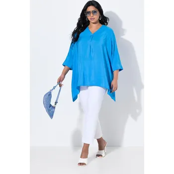 Dámská tunika Ulla Popken, Plus size Tunika, cípovým lem, A střih, výstřih do V, 3/4 rukávy pro plnoštíhlé nadměrná velikost, 839432763-1128, modrý, 42/44, Nadměrné velikosti, Plus size oblečení, Oblečení pro boubelky, Oblečení pro baculky, Oblečení pro plnoštíhlé, Obl