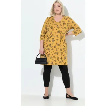 Dámské tričko Ulla Popken, Plus size Dlouhé tričko, A střih, výstřih do V, 3/4 rukávy, kapsy pro plnoštíhlé nadměrná velikost, 842751633-1129, žlutý, 46/48, Nadměrné velikosti, Plus size oblečení, Oblečení pro boubelky, Oblečení pro baculky, Oblečení pro plnoštíhlé, Ob