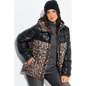 Ulla Popken, Plus size HYPRAR prošívaná bunda, kožený / leopardí vzhled, recyklovaný materiál pro plnoštíhlé nadměrná velikost, 841263100-1132, černý, 58/60, Nadměrné velikosti, Plus size oblečení, Oblečení pro boubelky, Oblečení pro baculky, Oblečení pro