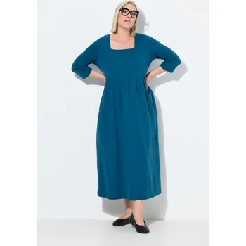 Dámské šaty Ulla Popken, Plus size Žerzejové šaty, A střih, hranatý výstřih, 3/4 rukávy pro plnoštíhlé nadměrná velikost, 825963751-1133, modrý, 62/64, Nadměrné velikosti, Plus size oblečení, Oblečení pro boubelky, Oblečení pro baculky, Oblečení pro plnoštíhlé, Obleč