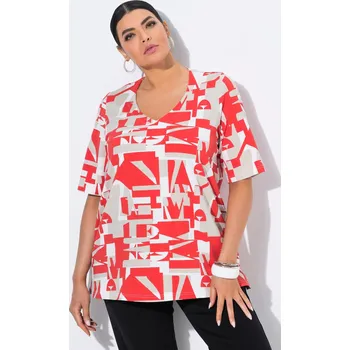 Dámské tričko Ulla Popken, Plus size Tričko, písmenka, A střih, výstřih do V, krátké rukávy pro plnoštíhlé nadměrná velikost, 841015526-1130, červený, 50/52, Nadměrné velikosti, Plus size oblečení, Oblečení pro boubelky, Oblečení pro baculky, Oblečení pro plnoštíhlé, O