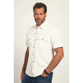 Pánská košile JP1880, Plus size Žerzejová košile, krátké rukávy, Kent límeček, Modern střih pro plnoštíhlé nadměrná velikost, 818313206-1454, béžový, 5XL, Plus size oblečení, Oblečení pro vysoké muže, Nadměrné velikosti, Oblečení pro plnoštíhlé.