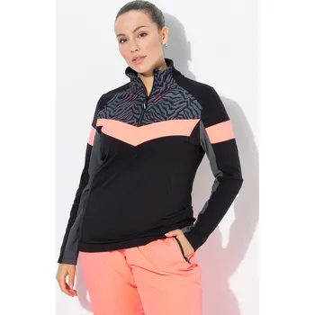 Dámské tričko Ulla Popken, Plus size Funkční tričko, troyer, základní vrstva, Slim, stojáček, dlouhé rukávy, recyklovaný materiál pro plnoštíhlé nadměrná velikost, 845060100-1131, černý, 54/56, Nadměrné velikosti, Plus size oblečení, Oblečení pro boubelky, Oblečení pro