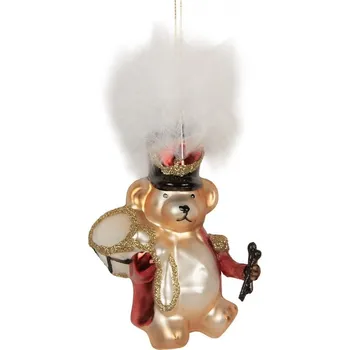 Vánoční ozdoba Vánoční skleněná závěsná ozdoba medvídek v obleku - 9*5*12 cm