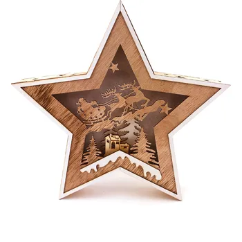 Vánoční dekorace Dřevěná svítící dekorace hvězda - Santa Claus na saních
