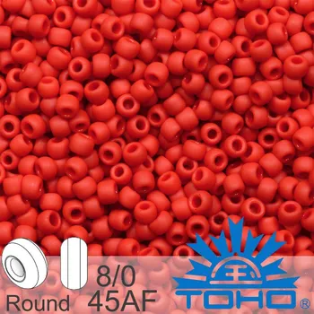 Korálek Korálky TOHO tvar ROUND (kulaté). Velikost 8/0. Barva 45AF Opaque Frosted Cherry. Balení 10g.
