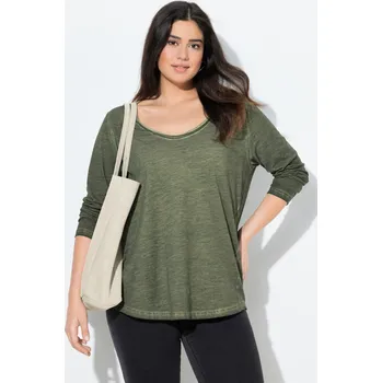 Dámské tričko Ulla Popken, Plus size Tričko, rolovací okraje, Classic, výstřih do V, dlouhé rukávy pro plnoštíhlé nadměrná velikost, 834678200-1130, hnědý, 50/52, Nadměrné velikosti, Plus size oblečení, Oblečení pro boubelky, Oblečení pro baculky, Oblečení pro plnoštíh