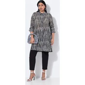 Dámská halenka Ulla Popken, Plus size Dlouhá halenka, struktura, límeček, dlouhé rukávy pro plnoštíhlé nadměrná velikost, 839974100-1129, černý, 46/48, Nadměrné velikosti, Plus size oblečení, Oblečení pro boubelky, Oblečení pro baculky, Oblečení pro plnoštíhlé, Oblečení