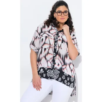 Dámská tunika Ulla Popken, Plus size Dlouhá tunika, límeček, 3/4 rukávy, vzadu delší pro plnoštíhlé nadměrná velikost, 838876505-1129, oranžový, 46/48, Nadměrné velikosti, Plus size oblečení, Oblečení pro boubelky, Oblečení pro baculky, Oblečení pro plnoštíhlé, Oblečen
