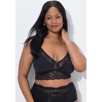 Podprsenka Ulla Popken, Plus size Braletka TruYou, satén, transparentní krajka, košíčky A-D pro plnoštíhlé nadměrná velikost, 843488100-1912, černý, 85A, Nadměrné velikosti, Plus size oblečení, Oblečení pro boubelky, Oblečení pro baculky, Oblečení pro plnoštíhlé, Ob