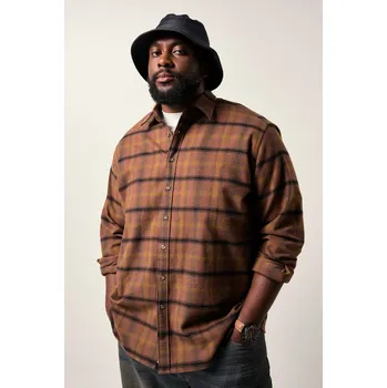 Pánská košile STHUGE, Plus size Košile, flanel, dlouhé rukávy, Boxy střih, Kent límeček, kostkovaný vzor pro plnoštíhlé nadměrná velikost, 842222338-1453, hnědý, 4XL, Plus size oblečení, Oblečení pro vysoké muže, Nadměrné velikosti, Oblečení pro plnoštíhlé.