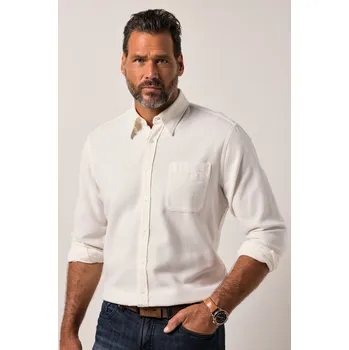 Pánská košile JP1880, Plus size Kostkovaná flanelová košile JP1880, dlouhé rukávy, skrytý límeček s knoflíky, Modern střih, do 8XL pro plnoštíhlé nadměrná velikost, 841333207-1907, béžový, 8XL, Plus size oblečení, Oblečení pro vysoké muže, Nadměrné velikosti, Oblečení 