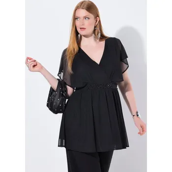 Dámská tunika Ulla Popken, Plus size Tunika, šifonový přehoz, krátké křidélkové rukávy pro plnoštíhlé nadměrná velikost, 844355100-1131, černý, 54/56, Nadměrné velikosti, Plus size oblečení, Oblečení pro boubelky, Oblečení pro baculky, Oblečení pro plnoštíhlé, Oblečení