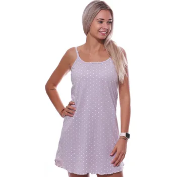 Dámská noční košile Světle hnědá puntíkatá noční košilka pro plnoštíhlé ženy či dívky s úzkými ramínky 1C3741 hnědá 3xl