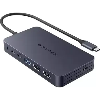 Notebook HyperDrive Station/Replicator HyperDrive Hub Dual 4K HDMI 7 Port USB-C Hub M1&M2 MacBook/PC/Chromebook/2xHDMI/miniJack