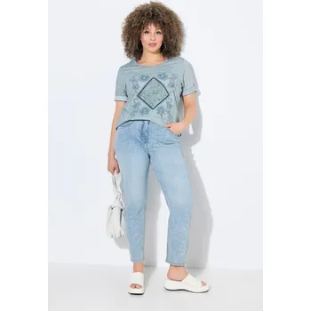 Dámské džíny Ulla Popken, Plus size Mom džíny, laserový potisk, 5 kapes pro plnoštíhlé nadměrná velikost, 841452901-1008, modrý, 44, Nadměrné velikosti, Plus size oblečení, Oblečení pro boubelky, Oblečení pro baculky, Oblečení pro plnoštíhlé, Oblečení pro vysoké ženy.