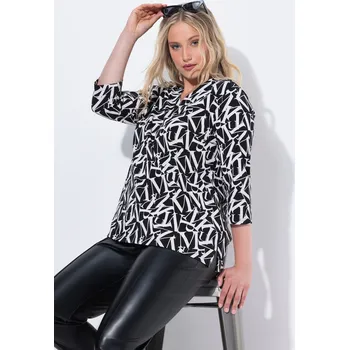 Dámské tričko Ulla Popken, Plus size Tričko, písmenka, Classic, výstřih do V, 3/4 rukávy pro plnoštíhlé nadměrná velikost, 843261130-1132, černý, 58/60, Nadměrné velikosti, Plus size oblečení, Oblečení pro boubelky, Oblečení pro baculky, Oblečení pro plnoštíhlé, Obleče